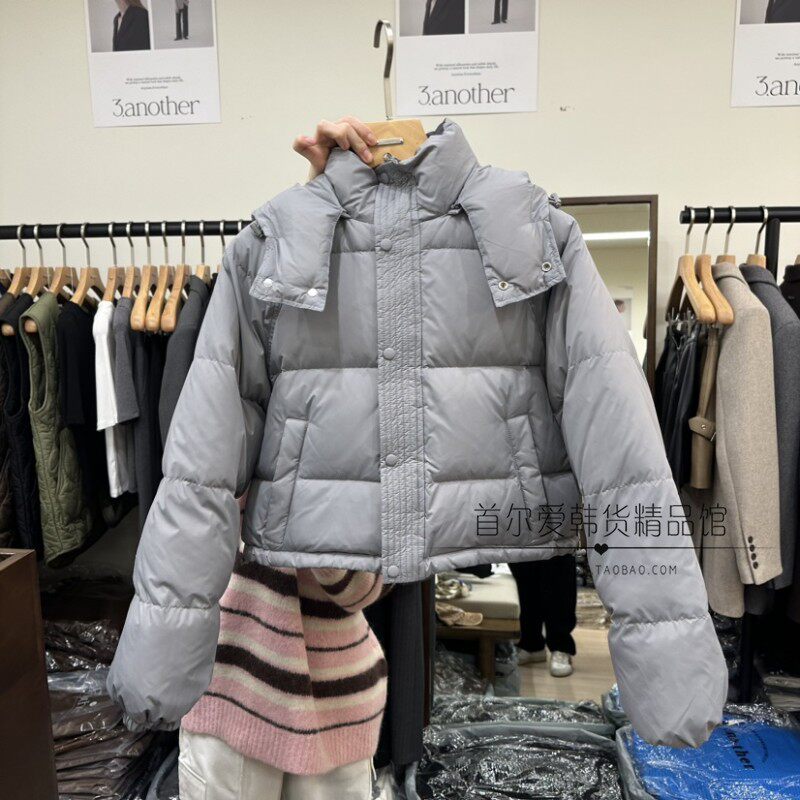 3 ANOTHER韩国代购双面短款连帽羽绒服 24冬加厚保暖时尚鸭绒外套