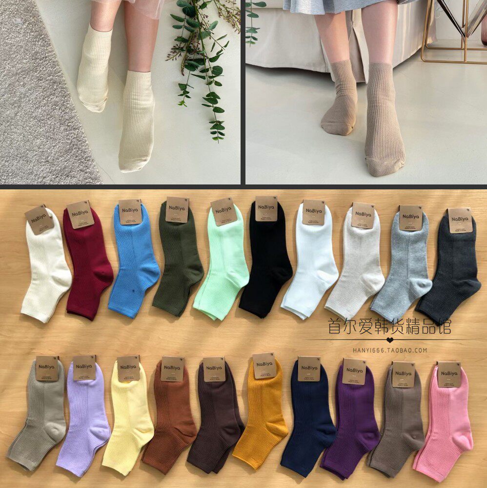韩国代购糖果色纯棉加厚短袜女 25春秋纯色防臭运动休闲短筒袜子
