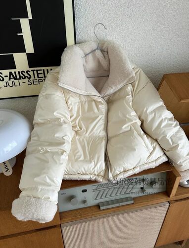 韩国代购立领毛绒短款羽绒服
