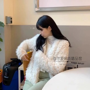 韩国东大门代购毛绒绒短款外套 24秋冬洋气开衫休闲高腰上衣