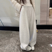 卫裤 女秋冬新款 加绒垂感百搭阔腿裤 慵懒风高腰宽松休闲裤 弯刀裤