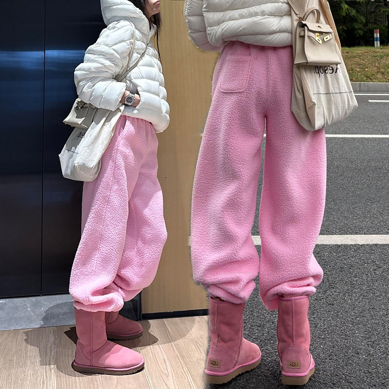 软糯粉色甜美加绒百搭卫裤女保暖双面摇粒绒加厚宽松阔腿裤休闲裤,女装/女士精品,休闲裤,淘宝优惠券,粉丝福利购,淘宝优惠卷