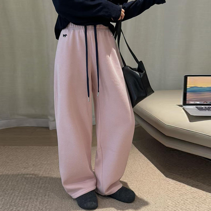 冬季粉色高腰加绒卫裤休闲裤女韩版新款两穿宽松显瘦直筒裤阔腿裤,女装/女士精品,卫裤,淘宝优惠券,粉丝福利购,淘宝优惠卷