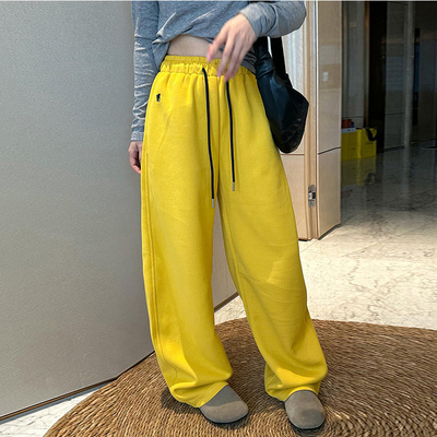 加绒加厚新款拖地直筒休闲裤子