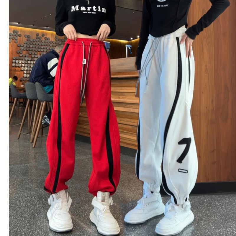 2024秋季新款潮酷韩版运动休闲裤女宽松刺绣百搭卫裤白色显瘦裤子,女装/女士精品,卫裤,淘宝优惠券,粉丝福利购,淘宝优惠卷