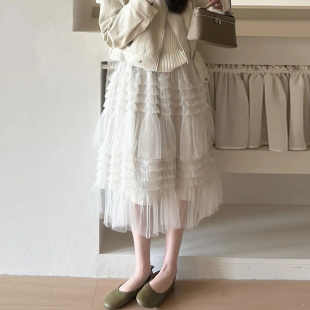 温柔风百搭洋气蓬蓬裙中长裙 新款 韩版 高腰宽松半身裙A字裙女春季
