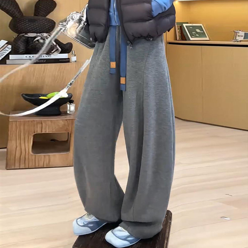秋冬新款高腰百搭垂感阔腿裤卫裤女慵懒风宽松显瘦休闲裤弯刀裤