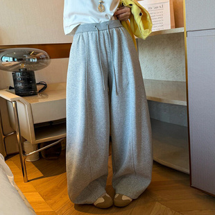 休闲裤 高腰显瘦运动裤 女韩系新款 宽松垂感弯刀裤 春装 阔腿裤 时尚