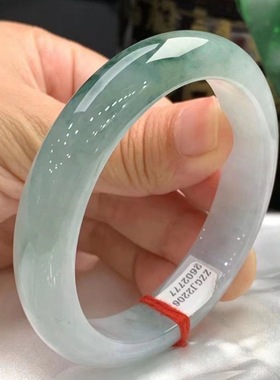 天然缅甸翡翠手镯女款冰种玉手镯浅绿色油青飘花冰透玉镯送礼批发