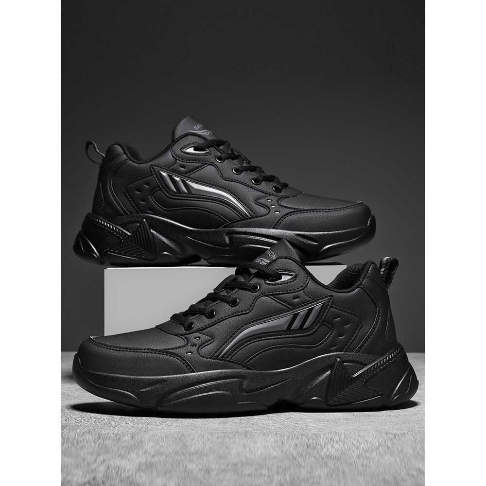 正品潮牌官方男鞋春秋季皮面防水大码全黑色运动鞋男士47轻便48软