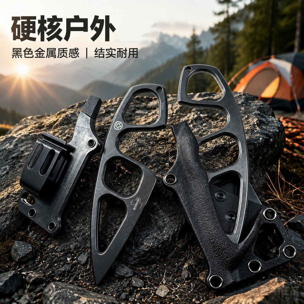 一体成型水果小刀便携式小刀金属框随身刀鞘架超轻户外野营工具刀