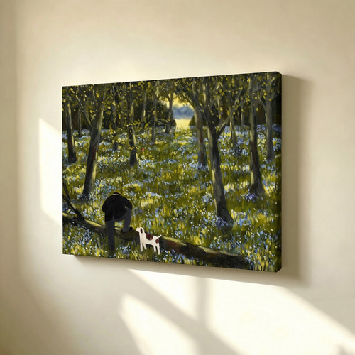 无框画GaryBunt林间花海人物小狗森林蓝花草地治愈客厅装饰画挂画