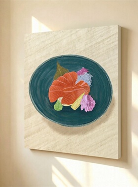 无框画Lilou复古三文鱼刺身文艺装饰画日式料理餐厅ins风美食挂画