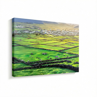 Halata北欧乡村梯田牧场奶牛农庄田野无框画餐厅卧室客厅装饰挂画