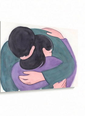 无框画Lilou莫兰迪蓝紫相拥男女温柔治愈餐厅卧室客厅装饰画挂画