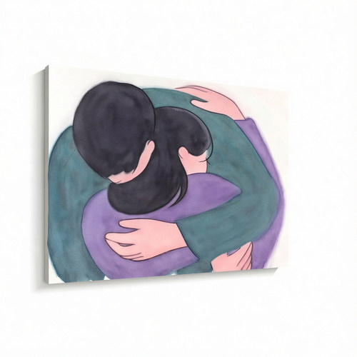 无框画Lilou莫兰迪蓝紫相拥男女温柔治愈餐厅卧室客厅装饰画挂画