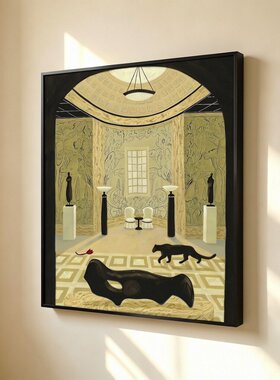 无框画Yukiko复古中古风欧式画廊拱门餐厅黑豹艺术客厅装饰画挂画