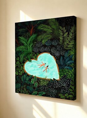 无框画Abbie夏日热带绿植薄荷爱心泳池情侣餐厅卧室客厅装饰挂画