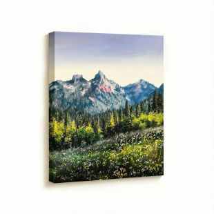 Halata山林漫山繁花紫调晨昏尖峰山无框画餐厅卧室客厅装饰画挂画