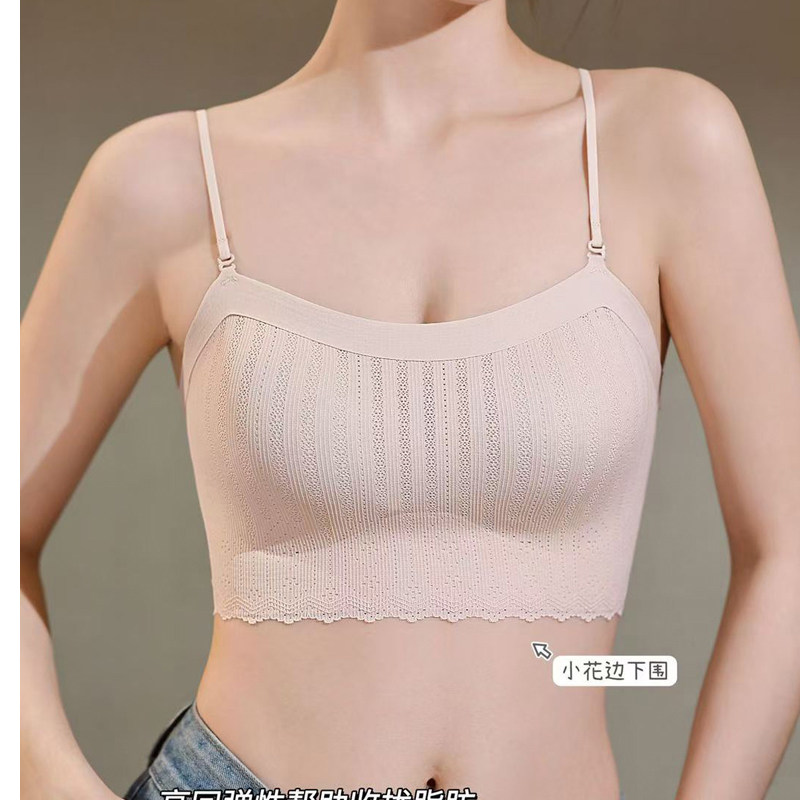女裹胸蕾丝细带美背平口吊带背心固定薄杯小胸聚拢无痕抹胸6613