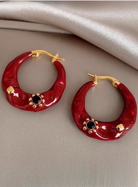 SJP法式时尚安可拉耳圈红滴釉珐琅气质耳环ES63733