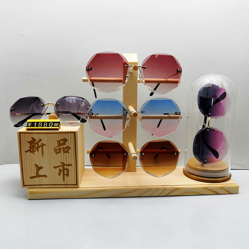 高档玻璃实木眼镜展示架墨镜太阳镜展柜陈列装饰道具创意眼镜摆台