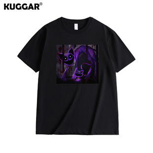 波比的游戏时间瞌睡猫恐怖微笑小动物t恤短袖男女宽松衣服儿童装