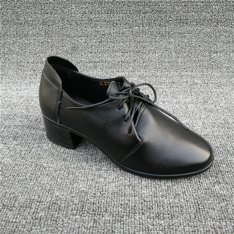 工厂圆头中跟牛皮优雅风深口单鞋