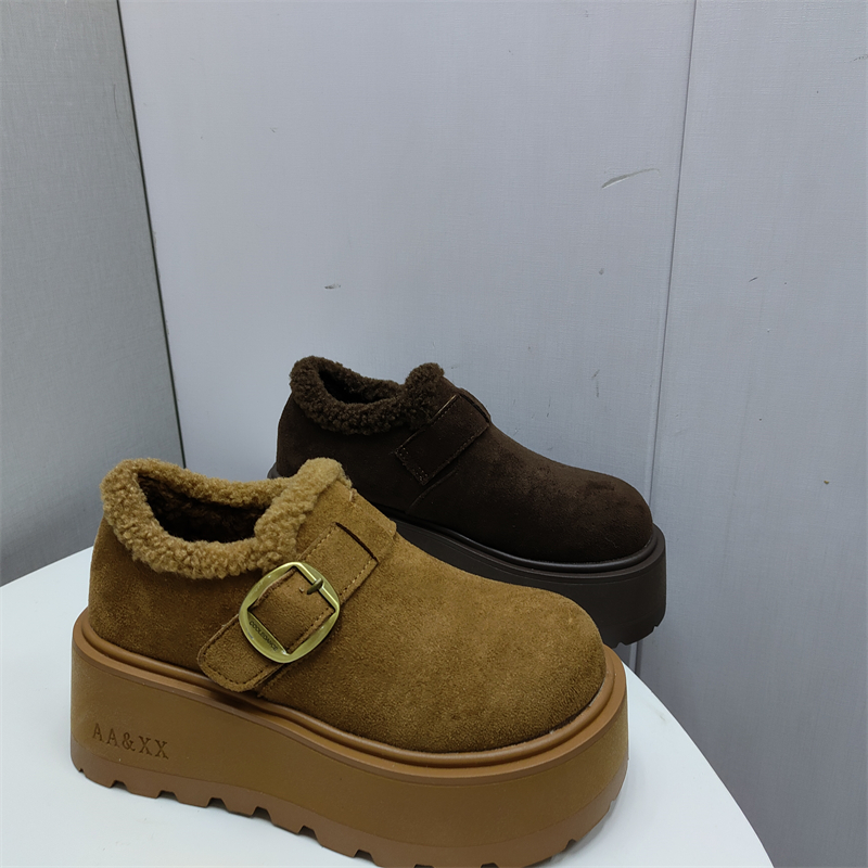 加绒保暖毛毛鞋圆头松糕厚底