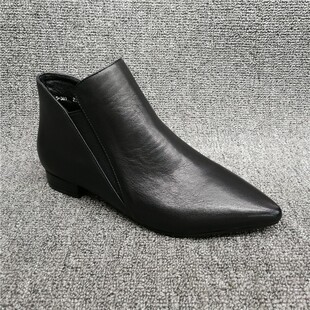工厂撤柜2025秋冬新款真皮女鞋时尚简约尖头低跟踝靴切尔西女短靴
