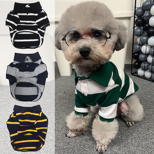 宠物博美比熊小型犬泰迪狗狗纯棉猫咪衣服潮夏装 薄款 POLO条纹衬衫