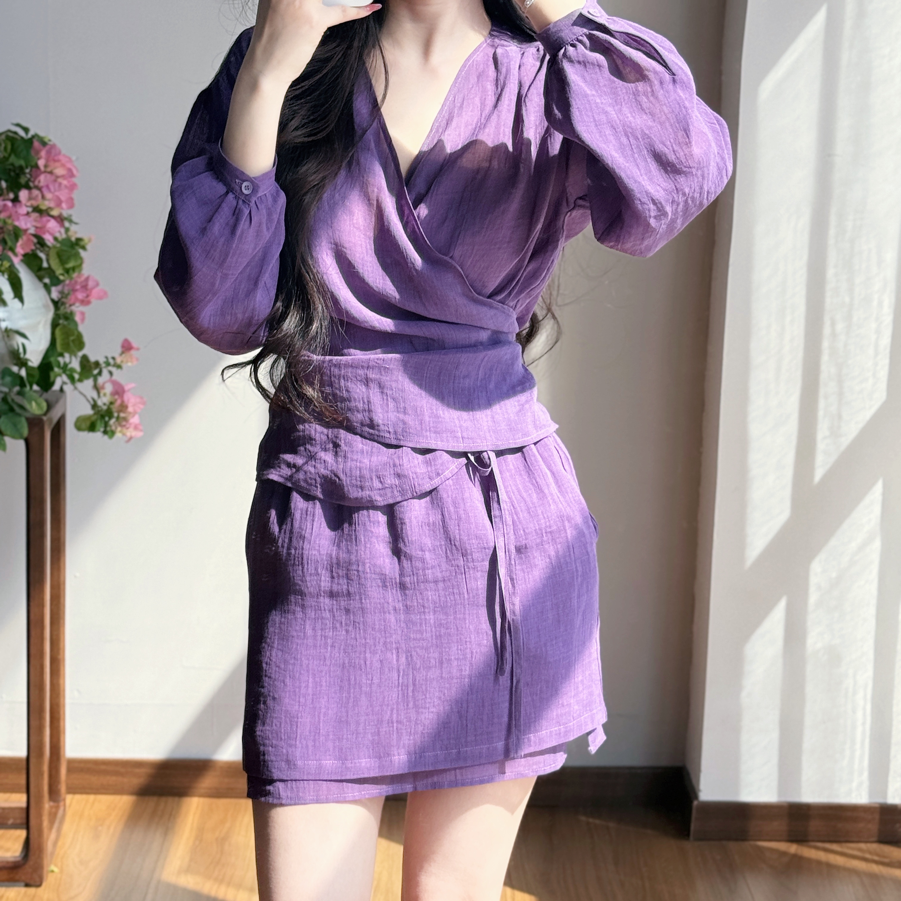 起源学2025春夏新款高级感好看洋气长袖斜襟收腰显瘦上衣女衬衫