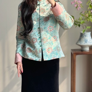 步步生莲原创设计秋冬新中式国风立领夹棉短外套女宋锦丝绣女上衣