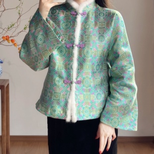 起源学2025冬季新款新中式国风改良外套女棉服高级感织锦夹棉上衣