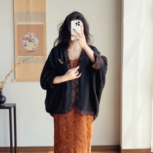 秋冬季新款新中式国风香云纱改良外套女高级感气质显瘦长袖上衣