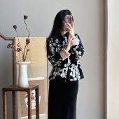 老钱风圆领刺绣上衣外套 黑色丝绒亮片国风新中式 起源学 秋冬新款