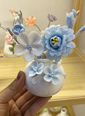 高颜值精致陶瓷手工花永生花女神节礼物送礼佳品桌面装饰摆件室内