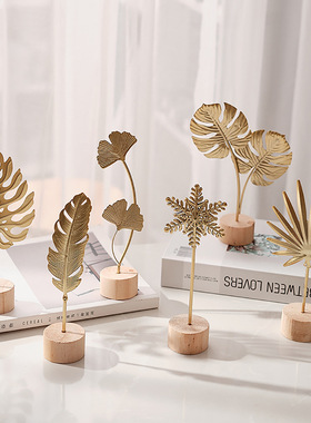 北欧风轻奢金属工艺品创意家居客厅玄关酒柜装饰品铁艺银杏叶摆件