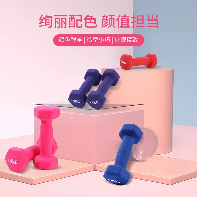 哑铃女士健身家用一对儿童通用浸塑铸铁臂器材瑜伽哑铃
