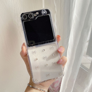 蝴蝶结水钻小女孩适用三星galaxy zflip7手机壳ins风zflip6透明oppofind n3 flip小折叠屏pocket 2气囊zflip5