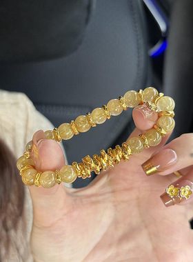 小红书同款金发晶盘缠手串国风新中式高级感小众轻奢招财水晶