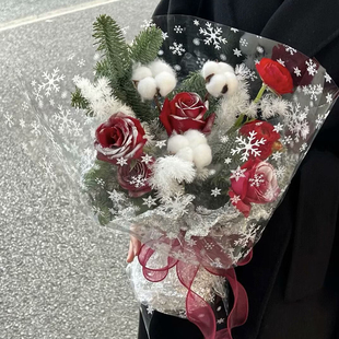 圣诞雪花玻璃纸防尘透明加厚平安夜苹果花束包装纸花店用品