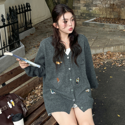 欧尼不胖2025新款正肩毛衣开衫外套早秋大码女装慵懒高级感针织衫