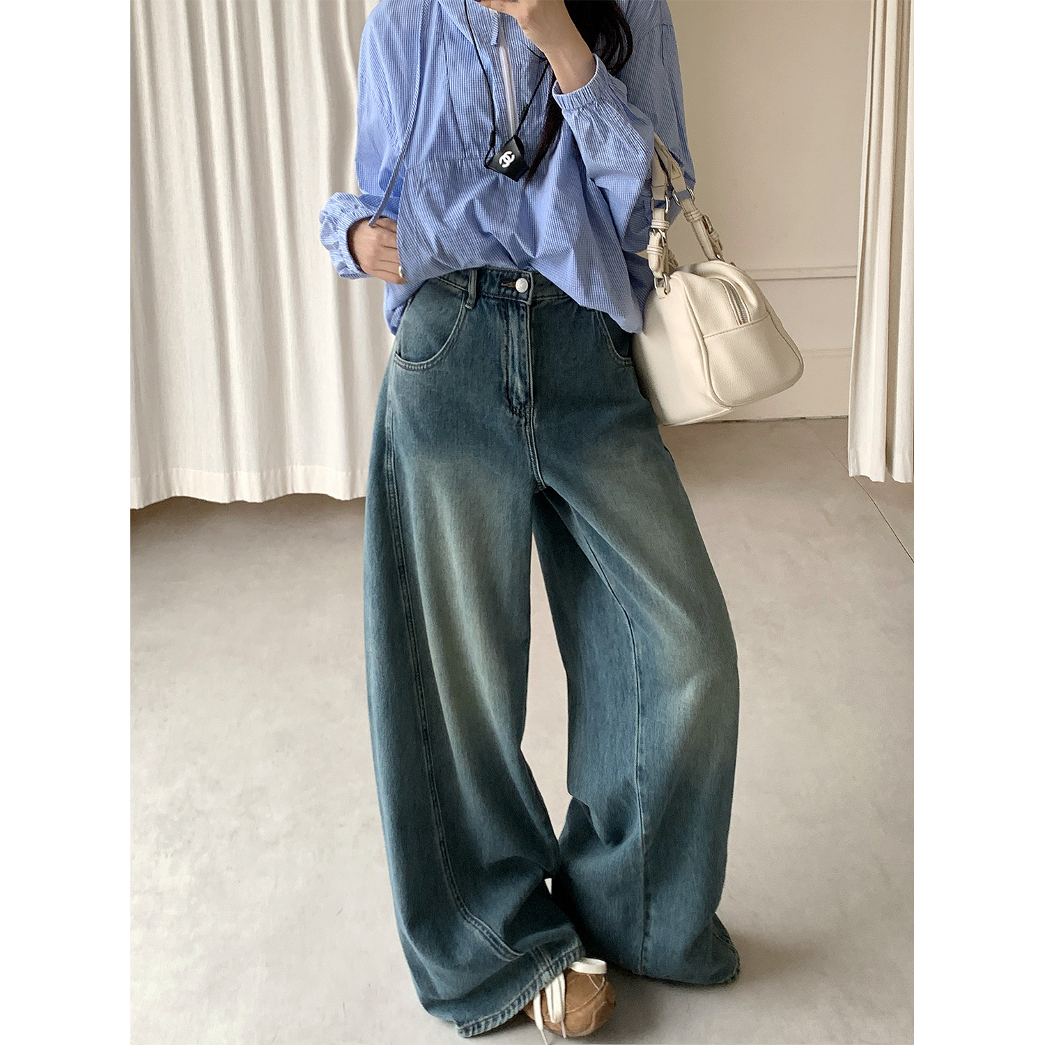 欧尼不胖2025秋季新款巨好看复古牛仔裤时尚高腰显瘦胖mm宽松裤子