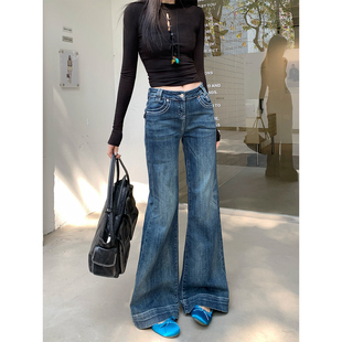 欧尼不胖大码微喇牛仔裤女胖mm喇叭裤春夏设计感弹力修身显瘦裤子