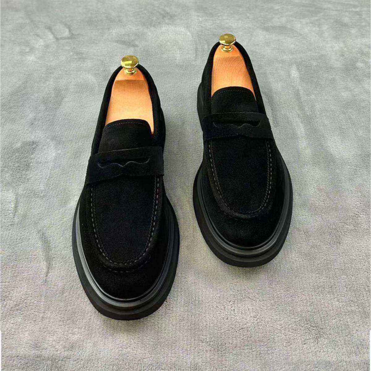 冬季男士手工磨砂反绒皮鞋轻奢时尚百搭大气欧货商务厚底翻毛皮鞋