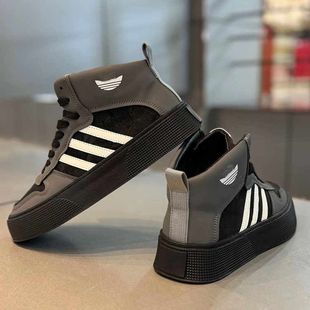 鞋子秋冬款男2025新款时尚高帮三道杠运动鞋网红百搭舒适休闲男鞋
