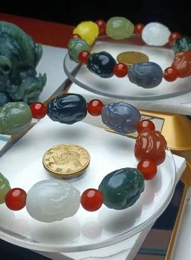 天然和田玉多彩貔貅手串多宝瑞兽手链玉石佛珠男女手饰玉器配饰