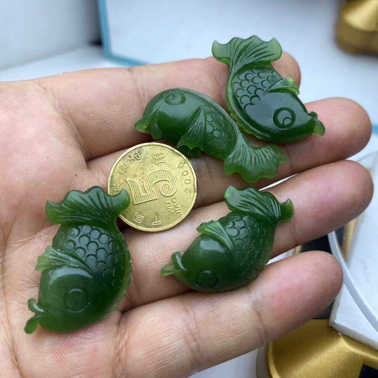 连年有余小鱼情侣款挂件天然俄罗斯碧玉纯手工吊坠挂坠