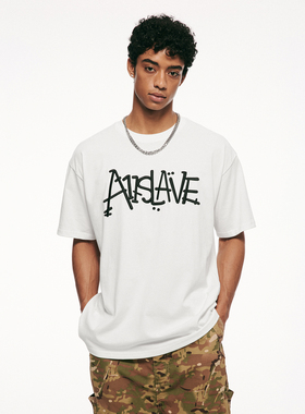 A11SLAVE涂鸦字母绣花运动情侣美式短袖t恤男女重磅潮牌休闲体恤